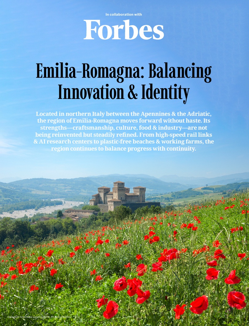 Forbes report cover for Emilia-Romagna: Balancing Innovation and Identity by Elite Reports